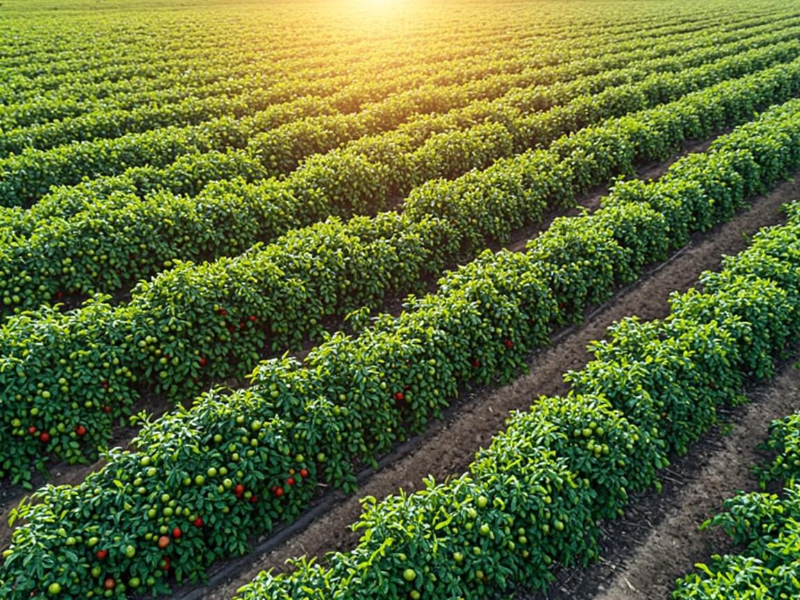 Vue aérienne des champs de tomates Tamaté