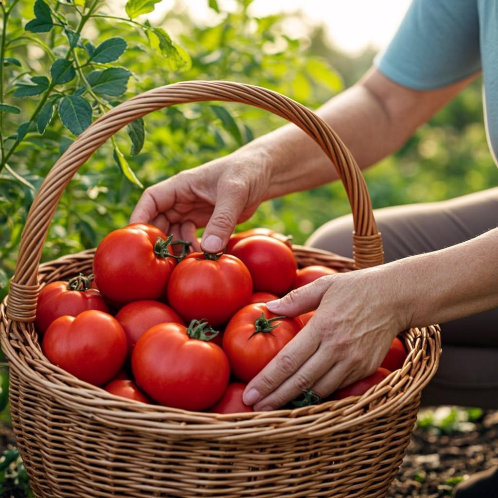 Détail de la récolte des tomates à la main